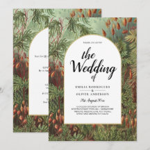 ヴィンテージ ボタニカル グリーン テラコッタ ウェディング 招待状