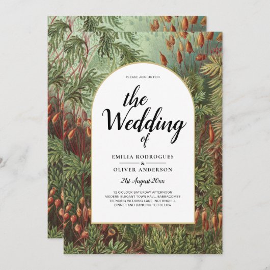 ヴィンテージ ボタニカル グリーン テラコッタ ウェディング 招待状 (正面/裏面)