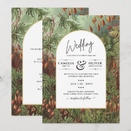 ヴィンテージ ボタニカル グリーン テラコッタ ウェディング 招待状