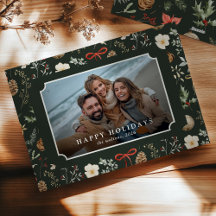 ヴィンテージ ボタニカル ダークグリーン 家族写真 クリスマス