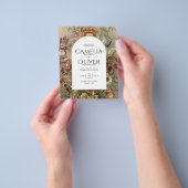 ヴィンテージ ボタニカル バーガンディ フラワー ウェディング 招待状 チラシ (手)