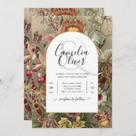 ヴィンテージ ボタニカル バーガンディ フローラル ウェディング インビテ 招待状