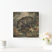 ヴィンテージ ボタニカル ヒポポタマス スクエア壁時計 (ホーム)