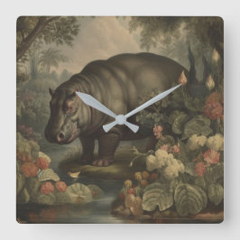 ヴィンテージ ボタニカル ヒポポタマス スクエア壁時計