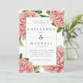 ヴィンテージ ボタニカル ピンクの芍薬 水彩 結婚式 招待状 (スタンド正面)