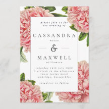 ヴィンテージ ボタニカル ピンクの芍薬 水彩 結婚式