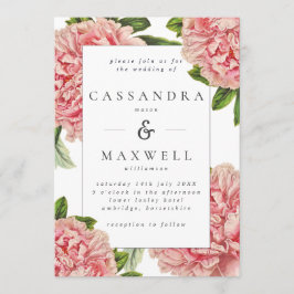 ヴィンテージ ボタニカル ピンク 牡丹 水彩 結婚式 招待状