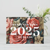 ヴィンテージ ボタニカル フラワーズ 2025年 新年おめでとう シーズンカード (スタンド正面)