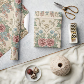 ヴィンテージ ボタニカル フラワーリング ラッピングペーパー