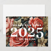 ヴィンテージ ボタニカル フラワー ハッピー ニュー イヤー 2026 シーズンカード (正面/裏面)