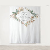 ヴィンテージ ボタニカル ベビーシャワー 背景 タペストリー (正面)