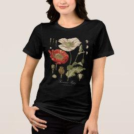 ヴィンテージ ボタニカル ポピー フラワー ダーク グラフィック Tシャツ