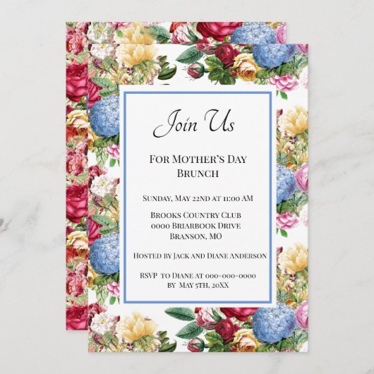 ヴィンテージ・ボタニカル・マザーズデイブランチ 招待状 (正面/裏面)