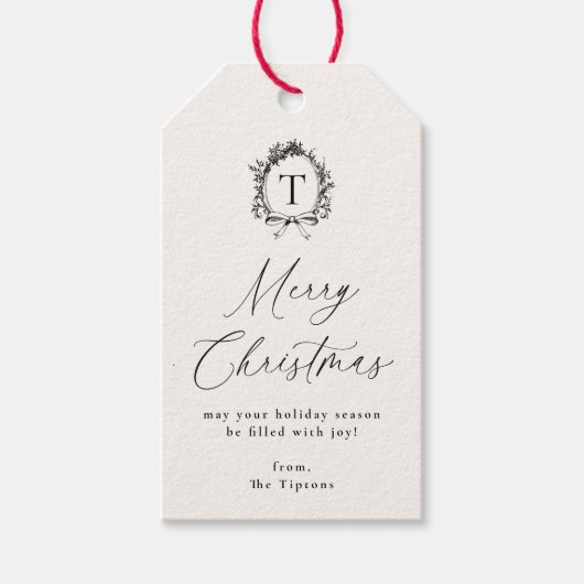 ヴィンテージ ボタニカル モノグラム クリスマス ギフトタグ (正面)