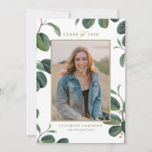 ヴィンテージ ボタニカル リーフ ホワイト フォト 卒業 招待状 (正面)