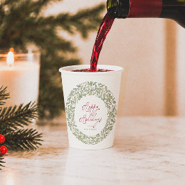 ヴィンテージ ボタニカル リーフ モチーフのメリークリスマス ホリデーグッズ 紙コップ