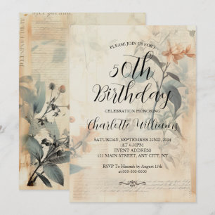 ヴィンテージ ボタニカル 女性 50歳 誕生日 招待状