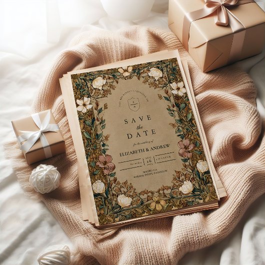 ヴィンテージ ボタニカル 秋の結婚式 セーブザデート