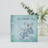 ヴィンテージ ボタン、レース & テディベアー ベイビー シャワーのお祝い 招待状 (スタンド正面)