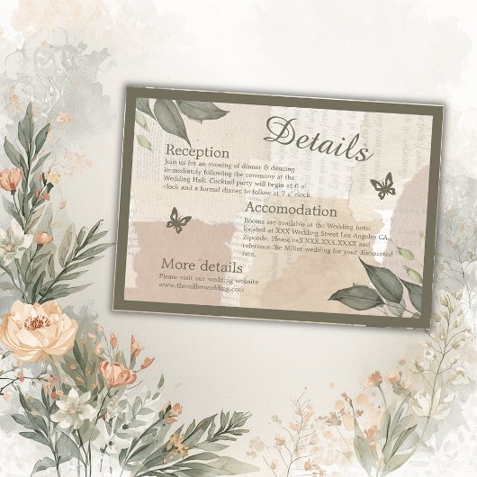 ヴィンテージ ボヘミアンチックなグリーン ウェディング エンクロージャーカード