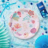 ヴィンテージ ボヘミアンチック フラワー バースデー ペーパープレート (パーティー)