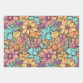 ヴィンテージ ボヘミアンフラワー ウェディング バースデー ラッピングペーパーシート (正面3)