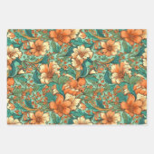 ヴィンテージ ボヘミアンフラワー ウェディング バースデー ラッピングペーパーシート (正面3)