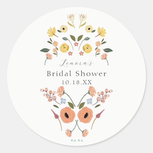 ヴィンテージ ボヘミアンフラワー ブライダルシャワー ラウンドシール (正面)