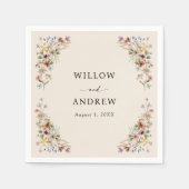 ヴィンテージ ボヘミア ワイルドフラワー ウェディング スタンダードカクテルナプキン (正面)