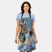 ヴィンテージ ボーダーコリー 雪の村のクリスマス エプロン (着用した状態)