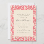 ヴィンテージ ボーホー レッド フローラル エレガント ブライダル シャワー 招待状 (正面)