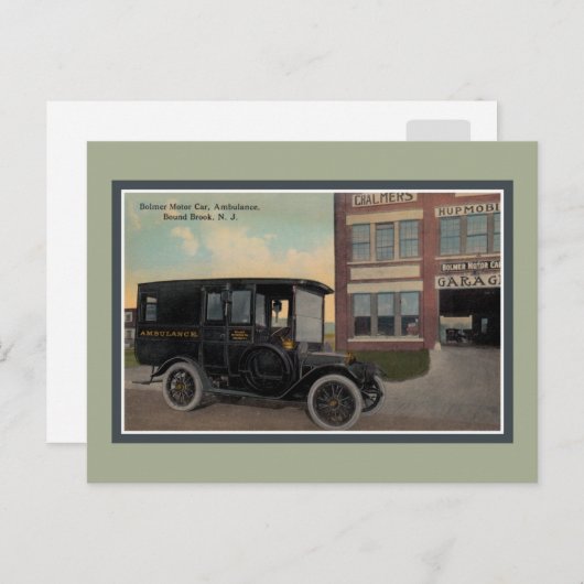 ヴィンテージ・ボーマー・モーターカー救急車、ブルックNJ行き ポストカード (正面/裏面)