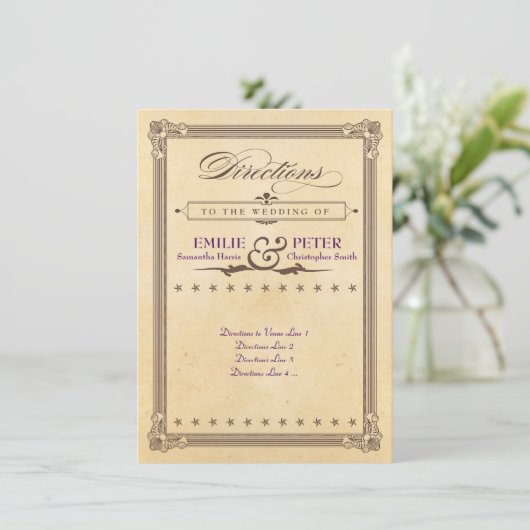 ヴィンテージ ポスター　クリーム＆ブラウン　ウェディング ディレクションズ エンクロージャーカード (スタンド正面)