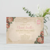 ヴィンテージ ポストカード ティーパーティー 誕生日 招待状 (スタンド正面)