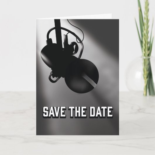 ヴィンテージ マイクロフォン Save the Date ノートカード (正面)
