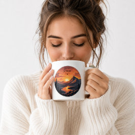 ヴィンテージ マウンテンサンセット コーヒーマグ | レトロな自然のデザイン コーヒーマグカップ