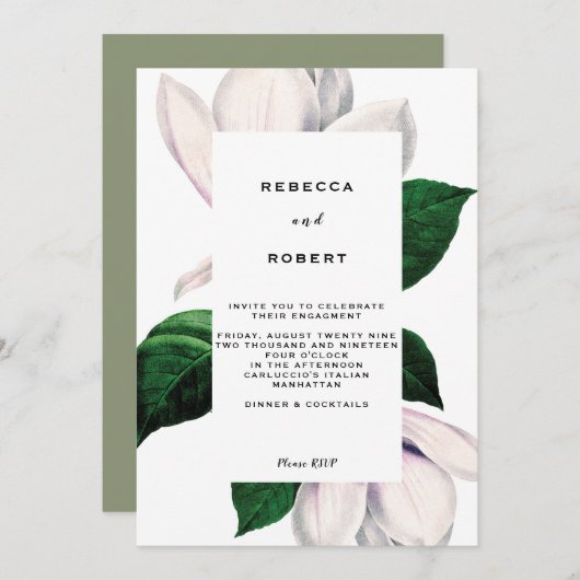 ヴィンテージ マグノリア 婚約パーティー 招待状 (正面/裏面)