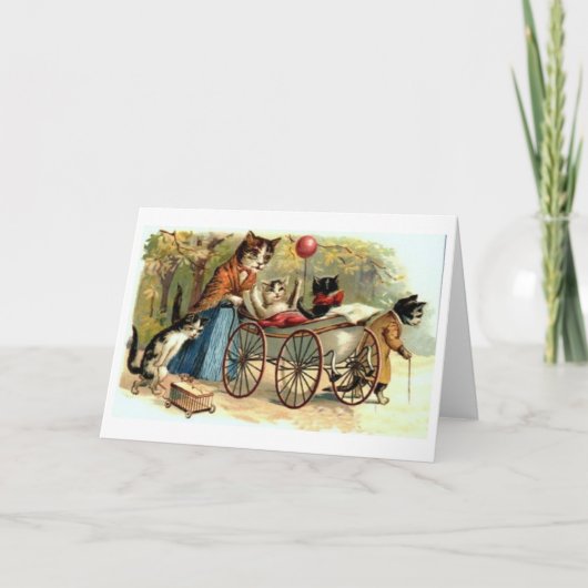 ヴィンテージ・マザー・キャットと子猫のデイカード カード (正面)