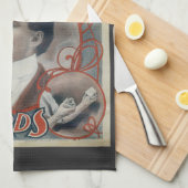 ヴィンテージ・マジック・ポスター、ハリー・フーディニ キッチンタオル (四つ折り)