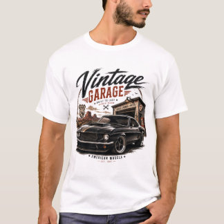 ヴィンテージ・マスタング ルート66 ガレージサンセット グラフィックTシャツ Tシャツ