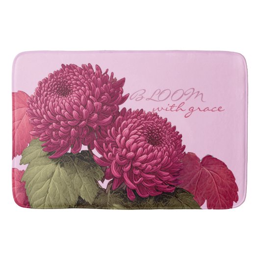 ヴィンテージ マゼンタ キクの花 バスマット (正面)