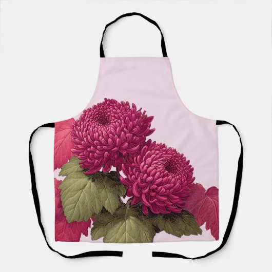 ヴィンテージ マゼンタ 菊 花柄 エプロン (正面)