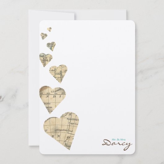 ヴィンテージ マップ ハーツ ありがとうカード サンキューカード (裏面)