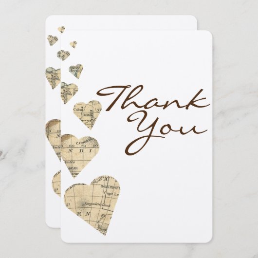 ヴィンテージ マップ ハーツ ありがとうカード サンキューカード (正面/裏面)