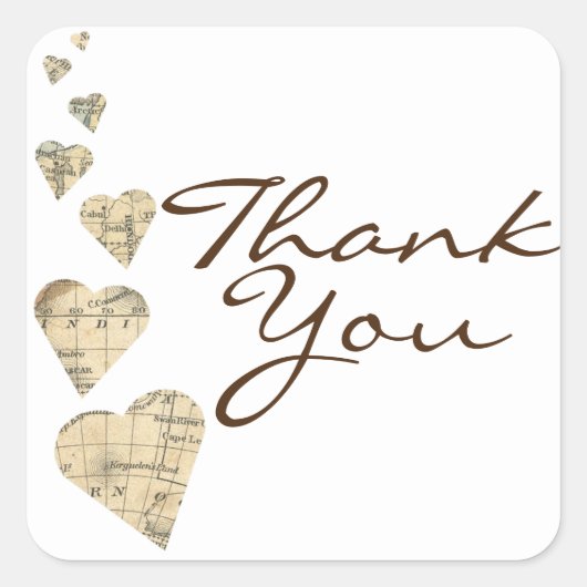 ヴィンテージ マップ ハート フェイバー スティッカー スクエアシール (正面)