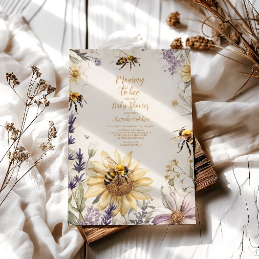 ヴィンテージ マミー トゥ ビー イエロー フローラル ベイビー シャワー 招待状