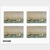 ヴィンテージ マリタイム、ニューポート港のヨット隊 長方形シール (シート)