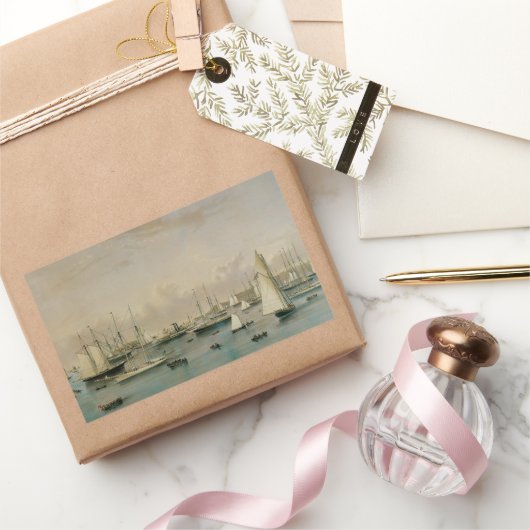 ヴィンテージ マリタイム、ニューポート港のヨット隊 長方形シール (ギフト)