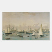 ヴィンテージ マリタイム、ニューポート港のヨット隊 長方形シール (正面)