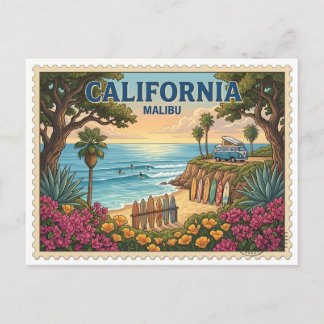 ヴィンテージ・マリブカリフォルニアサーフビーチバン ポストカード